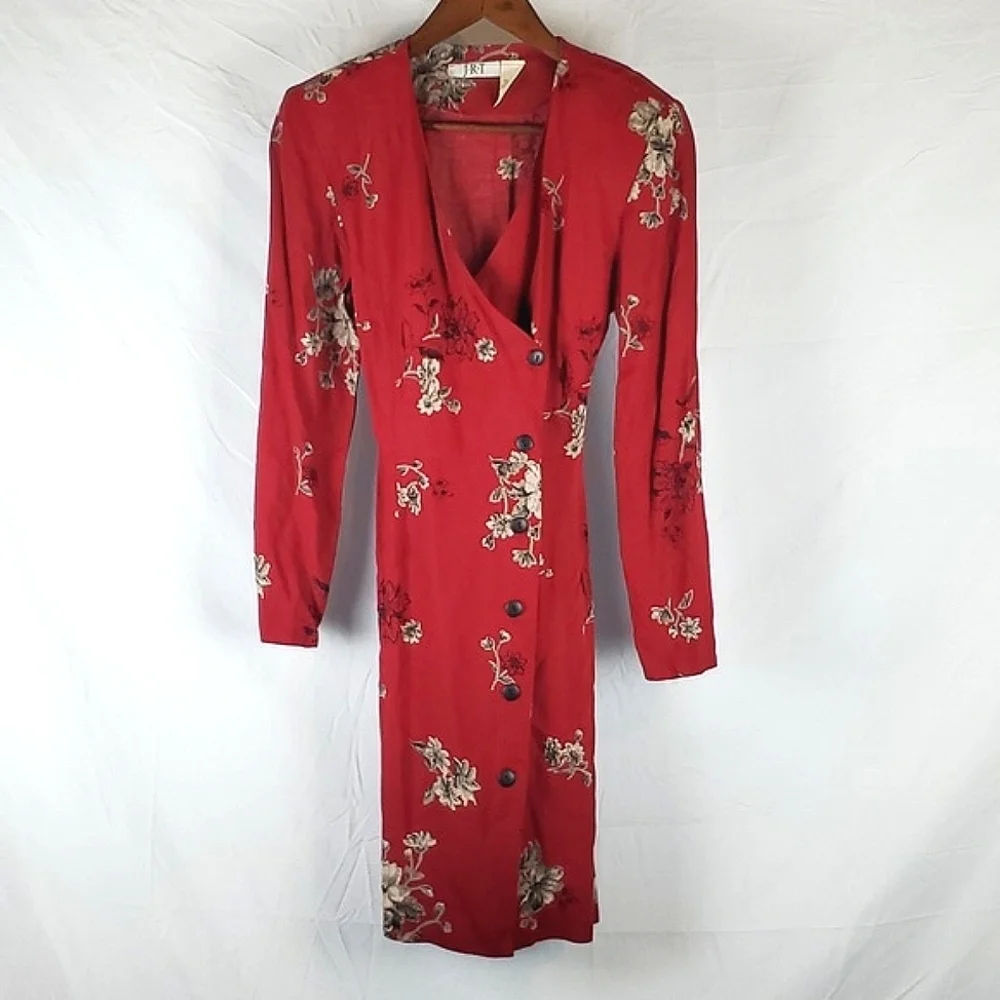 Vintage 90s Red Floral‎ Dress